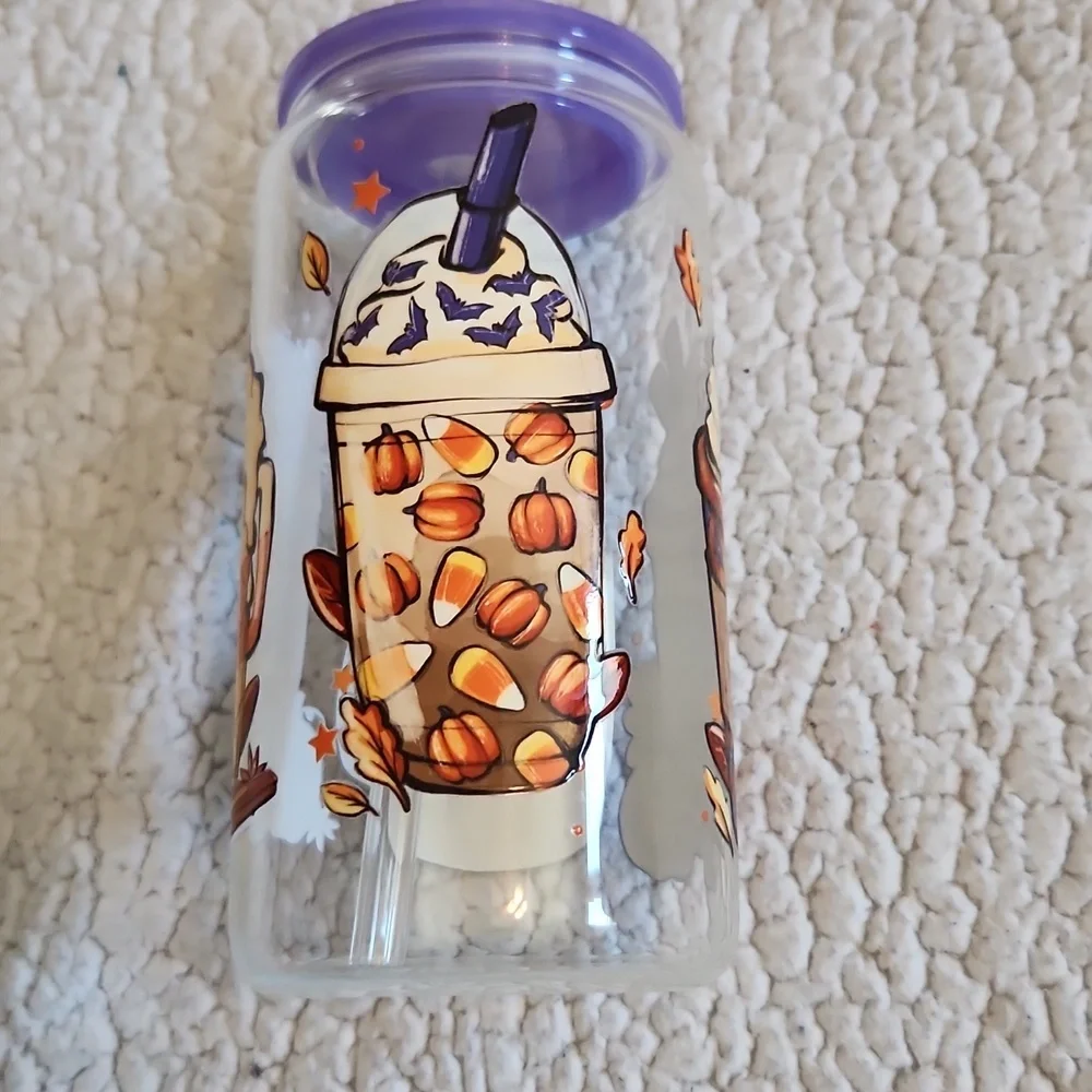 NWOT Halloween Fall Pumpkin Spice Glass Tumbler
